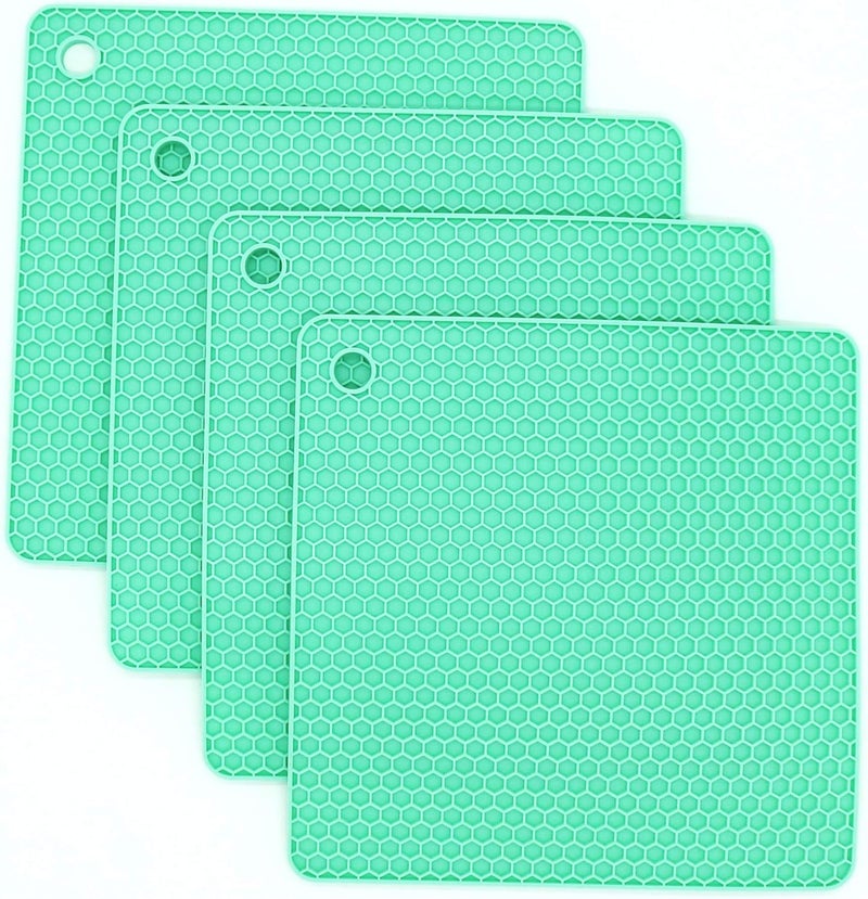 Smithcraft Silicone Trivets for Hot Dishes, Pots and Pans, Hot Pads for Kitchen, Green Silicone Pot Holders Mats for Kitchen Quartz Counter Heat Resistant Mat, Flexible Table Plate Trivet Mat Set 4 - Image 1